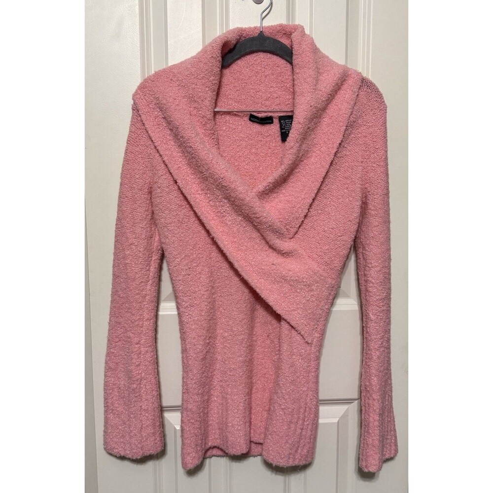 Vtg Moda International Pink Bouclé Faux Wrap Pullover Sweater Size Small *read